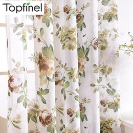 Topfinel Flax Linen Floral Window Curtains Tulle Luxury Sheer Curtains for Living Room Bedroom Yarn Curtains Blue Green Flowers Y200421