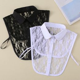 white necklace stand Australia - Bow Ties Women Floral Lace Embroidery Fake Collars Detachable White Black Lapel Choker Necklace Half Shirt Stand Flase