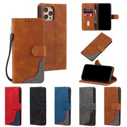 Skin Feel Contrast Colour Hybrid Leather Wallet Cases For iphone 14 13 12 11Pro Max XS XR 8 7 6S Plus