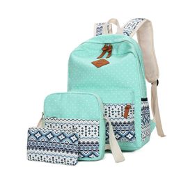 3Pcs/set Ethnic Printing Canvas School Bags for Teenagers Girls Vintage Schoolbags Female Backpacks mochila Travel Backpack X0529