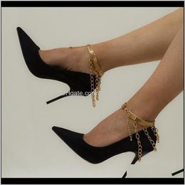 Jewelrymti Layer Tassel Metal Anklets Simple Aluminium Iron Snake Shoe Chain Women Gold High Heel Decoration Foot Ornaments Aessories Drop De