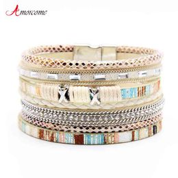 Tennis Amorcome 2021 Boho Wrap Bracelets For Women Braided Leather Rope Handmade Multi-Layer Jewellery Gifts Bijoux Femme