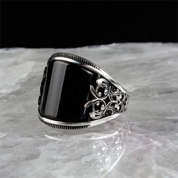 925 Sterling Silver Ring for Men Black Onyx Natural Stone Jewellery fashion vintage Gift Zircon Aqeq Mens Rings All Size 211217