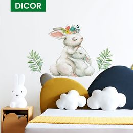 Cute Rabbits Mom And Baby Bedroom Wall Stickers For Kids Room Decoration Grey Wall Sticker For Children Nursery Wall Decal