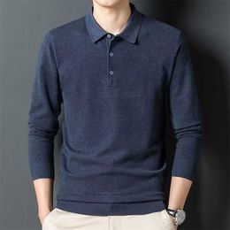 Autumn Men's Solid Color Lapel Wool Sweater Classic Style Business Long Sleeve Thin Knit Sweater Male Brand Clothes 211221