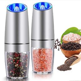 Electric Automatic Mill Pepper and Salt Grinder LED Light Peper Spice Grain s Porcelain Grinding Core Kitchen Tools 210713