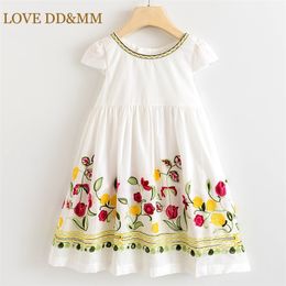 LOVE DD&MM Girls Dresses Summer New Children's Clothing Girls Sweet Flower Embroidery Bow Dress 210303