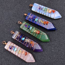 Arrowhead Chakra Reiki Healing Pendulums Charms Natural Stones Pendant Amulet Crystal Hexagonal for Men Women necklace Jewelry Making