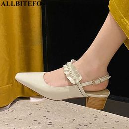 ALLBITEFO size 33-41 bead design soft genuine leather summer women sandals thick heel fashion street high heel shoes high heels 210611
