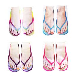 3D Sandal Pattern Stockigs women Girl Print Flip Flop Hosiery Low Cut Ankle Socks Personalized Funny Crazy
