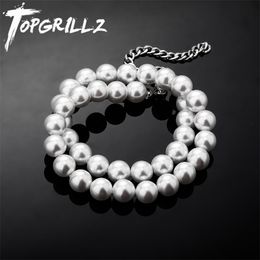 TOPGRILLZ Vintage Big Round White Imitation Pearl Choker Necklace For Women Fashion Charm Jewellery Gift