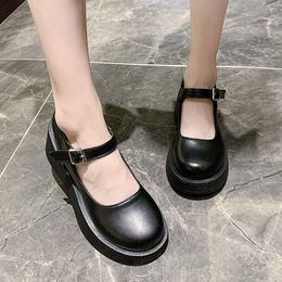 Spring Autumn Lolita Shoes Women Mary Janes Shoes Flat on Platform Buckle Strap Girls Shoes Retro Black Thick Sole Ladies 8832N