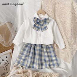 Mudkingdom Girls School Uniform Sets White Shirt and Plaid Skirt Suits Student Children Clothing 210615