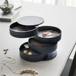 Earrings Jewelry Storage Box Tray Fashion Rotatable Ring Accessory Organizer for Girls Women 210922