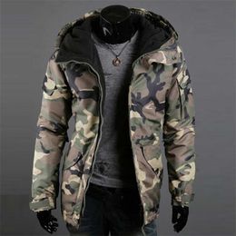 Men Winter Thick Warm Coat Fur Windbreaker Jacket Autumn Camouflage Print Pocket Zipper Long Sleeve 211126