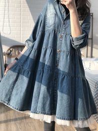 Spring Autumn Summer Korean A-line Loose Slim High-waisted Denim Dress Princess Lolita for Women 210615