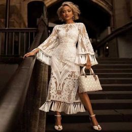 Elegant Women White Lace Dress Evening Party Fashion Tassels Summer Dresses Lady 2 Piece Sets Eembroidery Banquet Dresses Robe Q0713
