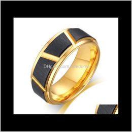 black stainless steel polish Canada - Band Jewelry Stainless Steel Rings For Men Matte Finished High Polished Gold Square Black Tungsten Carbide Ring Wide 8Mm Weight 11.6G Drop D