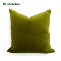 ESSIE HOME Luxury Olive Green Cotton Velvet Cushion Cover Pillow Case Lumbar Pillow Case 210315