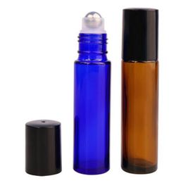 brown and Blue 700pcs 10ml Roller Glass Bottles for Essential Oils Empty Roll-on Bottle with Black Lid k27