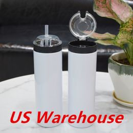 Local Warehouse! Sublimation Snack Tumblers 20oz STRAIGHT White Blank Heat Transfer Stainless Steel Water Bottles Double Wall Insulated Drinking Cups A12