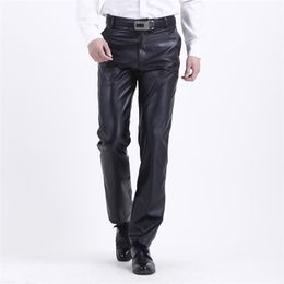 Summer Mens Business Slim Fit Stretchy Black Faux Leather Pants Male Elastic Tight Trousers PU Shinny Pencil 210715