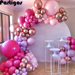 Pink Chrome Rose Gold Balloon Arch Garland Wedding Birthyday Baby Shower Party Background Decor Globos Kids Toys 210626