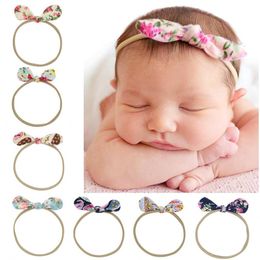 Newborn Baby Headbands Girls Bunny Ear Elastic Nylon Headband Antique Bowknot Floral printed Hairbands Hair Accessories