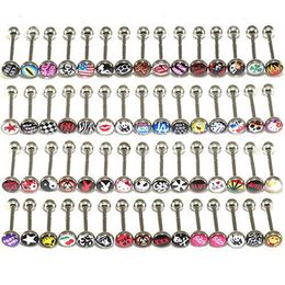 50PCS Jamaica Maple Leaf Labret Stainless Steel Tongue Nipple Bar Ring Barbell Body Piercing Jewelry