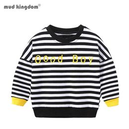 Mudkingdom Boys Sweatshirts Letter Embroidery Stripe Long Sleeve Casual Tops for Kids Clothes Toddler Children Clothing 2-6Y 210615