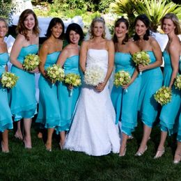 Aqua Blue Short Chiffon Bridesmaid Dresses A Line Junior Homecoming Wedding Guest Party Gowns Country Maid Of Honour Dress