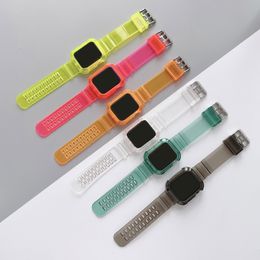 Colourful Transparent Strap Case For Apple Watch Series Se 6 5 4 3 Band Protective Cover 40mm 44mm Iwatch 38mm 42mm Waterproof Replacement Bracelet Watchband