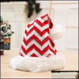 Hats, Scarves & Gloves Fashion Aessories Beanie/Skl Caps Knitted Woollen Christmas Hat Thicken Plush Striped Santa Claus Wool Xmas Hats Winte