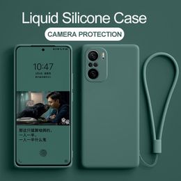 Liquid Silicone Cases For Xiaomi Redmi Note 10 Pro 10S 9S 9 8 7 POCO F3 M3 X3 Pro Mi 11 10T Pro Soft Lanyard Cover Shell