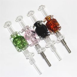 Smoking Skull Glass Nectar bong cooling oil liquid glycerin inside with 14mm Meatl Nail Quartz Tips Keck Clip Reclaimer Silicone Dab Straw Pipes