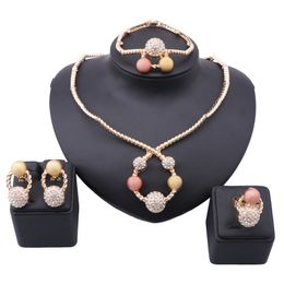Bridal Gift Nigerian Wedding Necklace Jewellery Set Brand Woman Fashion Dubai Gold Colourful Crystal Jewellry Sets