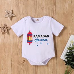 Rompers Ramadan Festival Baby Clothing Born Girls Short Sleeve Letter Moon Printing Romper Jumpsuits Casual Clothes