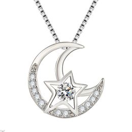 Crystal Womens Necklaces Pendant Fashion Star Moon star moon Pentagram shining clavicle chain gold Silver Plated