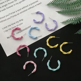Korean Style Candy Colour Resin Twisted Circle Hoop Earrings for Women Girl C Shape Open Statement Earrings Jewellery Gift