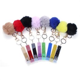 NEWFluffy Fur Pompom Keychain Acrylic Debit Bank Card Grabber for Long Nail and Contact-free ATM Cards Clip Keychains