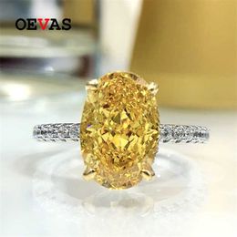 OEVAS 100% 925 Sterling Silver 8*12mm Oval Yellow High Carbon Diamond Radiant Rings For Women Sparkling Wedding Fine Jewelry 211217