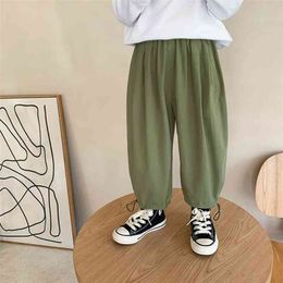 Spring Autumn loose solid color ankle-tied pants for boys and girls soft all-match sports trousers 210708