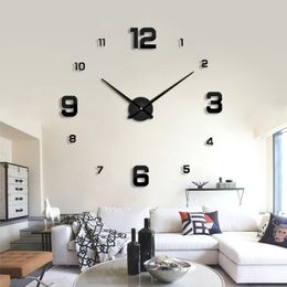 2021 Modern Design Rushed Quartz Clocks Fashion Watches Mirror Sticker Diy Living Room Decor New Arrival 3D Real Big Wall Clock 210310