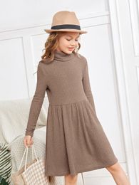 Girls Turtleneck Waffle Knit Dress SHE