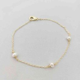 Tiny 14K Gold Filled Handmade Jewellery Natural Freshwater Pearl Bracelet Boho Charms Vintage Pulsera Mujer Perla