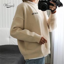 On Sale Harajuku Spring Autumn Fashion Cartoon Suede Oversize Sweater Long Sleeve O-Neck Women Casual Letter Pullovers C-228 210914
