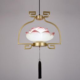 Pendant Lamps Creative Chinese Restaurant Led Chandelier Three-Headed Living Room Teahouse Bar Table Lamp Dining Zen Lotus Iron Light