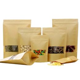 14 sizes Food Moisture proof Bags Packaging Sealing Pouch Brown Kraft Paper Bags with Clear Window