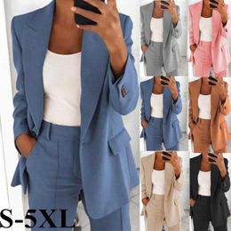 2022 Autumn Women Tops Plus Size Suit Lapel Slim Cardigan Temperament Jacket Women Fashion Tops Business Coat Size S-5XL 210927