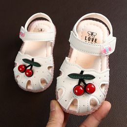 Summer Baby Sandals for Girls Cherry Closed Toe Toddler Infant Kids Princess Walkers Baby Little Girls Shoes Sandals Size 15-25